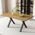 Table à manger table à manger rectangulaire table basse moderne simple table à manger en fer forgé L140 * W80 * H76cm chêne + noir