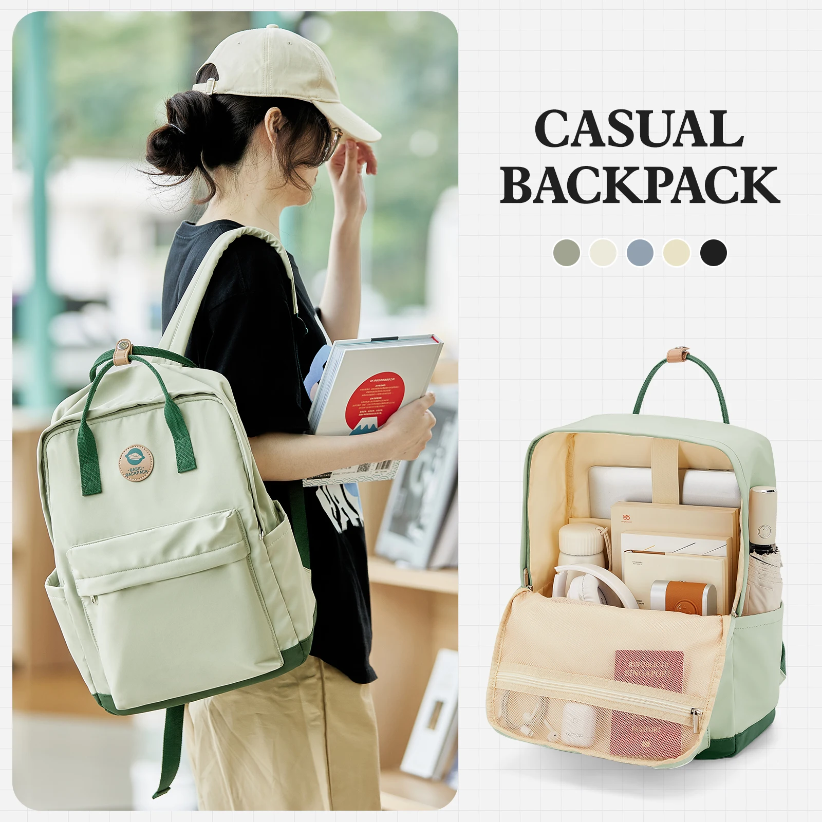 Sac à dos d'école pour jeunes de retour à l'école, sac d'école décontracté et étanche élégant, sac à dos pour ordinateur portable de base pour femmes, sacs à dos universitaires