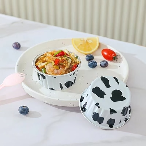 50 Stück Blechbecher aus Aluminiumfolie, Einweg-Backförmchen für Eierkuchen, für die Heißluftfritteuse geeignete Auflaufförmchen aus Folie, kleine Aluminiumschüsseln für Grill, Backofen, Braten und Image