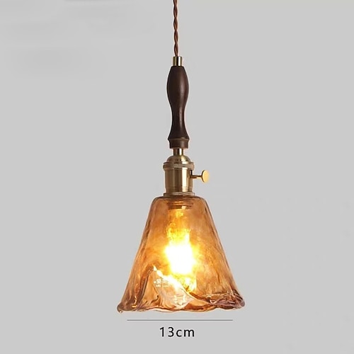 LED-Pendelleuchte, Mini-Pendelleuchte aus Glas und Holz, Deckenleuchte mit Glasschirm, klare Glas-Pendelleuchte für Schlafzimmer, Wohnzimmer, Esszimmer, Küche Image