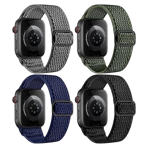 4 Packung Sportarmband Kompatibel mit Apple Watch Armband 38mm 40mm 41mm 42mm 44mm 45mm 49mm Geflochten Dehnbar Atmungsaktiv Nylon Ersatzarmband für iwatch Ultra 2 Series 9 8 7 SE 6 5 4 3 2 1 Image