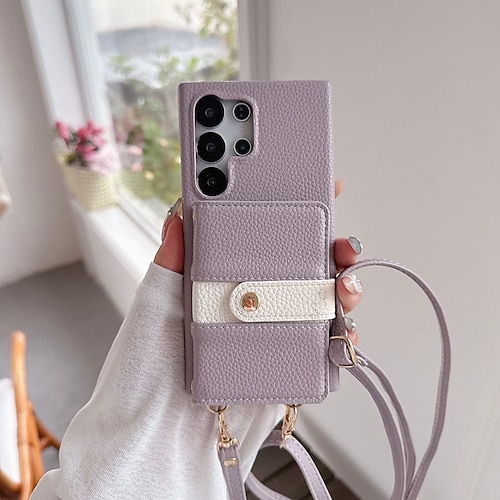 Handy Hülle Handyhüllen Für Samsung Galaxy S25 S25 Edge S24 S24 FE S23 Ultra Plus S22 Plus Ultra A16 A55 5G A35 5G A15 Rückseite mit Trageriemen Kartenfach Stoßfest Retro TPU PU-Leder Image