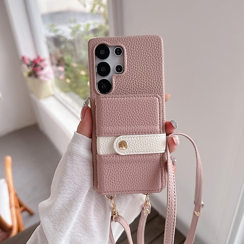 Handy Hülle Handyhüllen Für Samsung Galaxy S25 S25 Edge S24 S24 FE S23 Ultra Plus S22 Plus Ultra A16 A55 5G A35 5G A15 Rückseite mit Trageriemen Kartenfach Stoßfest Retro TPU PU-Leder Image