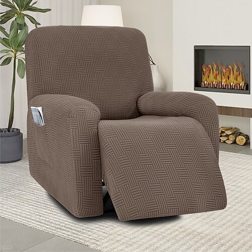 Bezug für 1-Sitzer-Relaxsessel mit 5x5-Gitterdesign – Stretch-Schonbezug mit niedriger Rückenlehne und Flügeldetail für Lounge oder Wohnzimmer Image