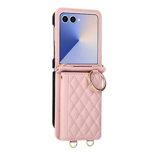 Handy Hülle Handyhüllen Für Samsung Galaxy Z Flip 7 Z Flip 6 Z Flip 5 Z Flip 4 Rückseite mit Trageriemen Ständer Kartenfach Retro TPU PU-Leder Image