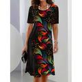 Damen Elegantes Partykleid Abendkleid Midi Kleid Rundhals Kurzarm Shift Kleid A-Linien Kleid Lässig Boho Alltag Regulär Passform Ombre Floral Grafik Schwarz Sommer Frühling Herbst