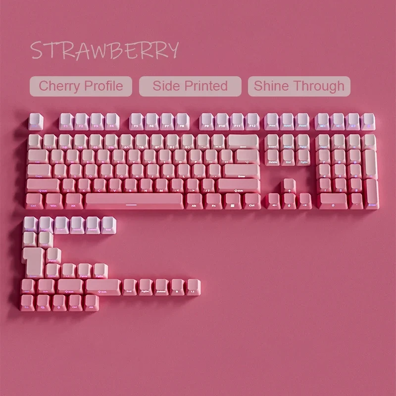 135 Tasten Double Shot Shine Through Tastenkappen Erdbeerrosa Seitendruck PBT Tastenkappen Kirschprofil für MX Switches Gaming-Tastatur Image
