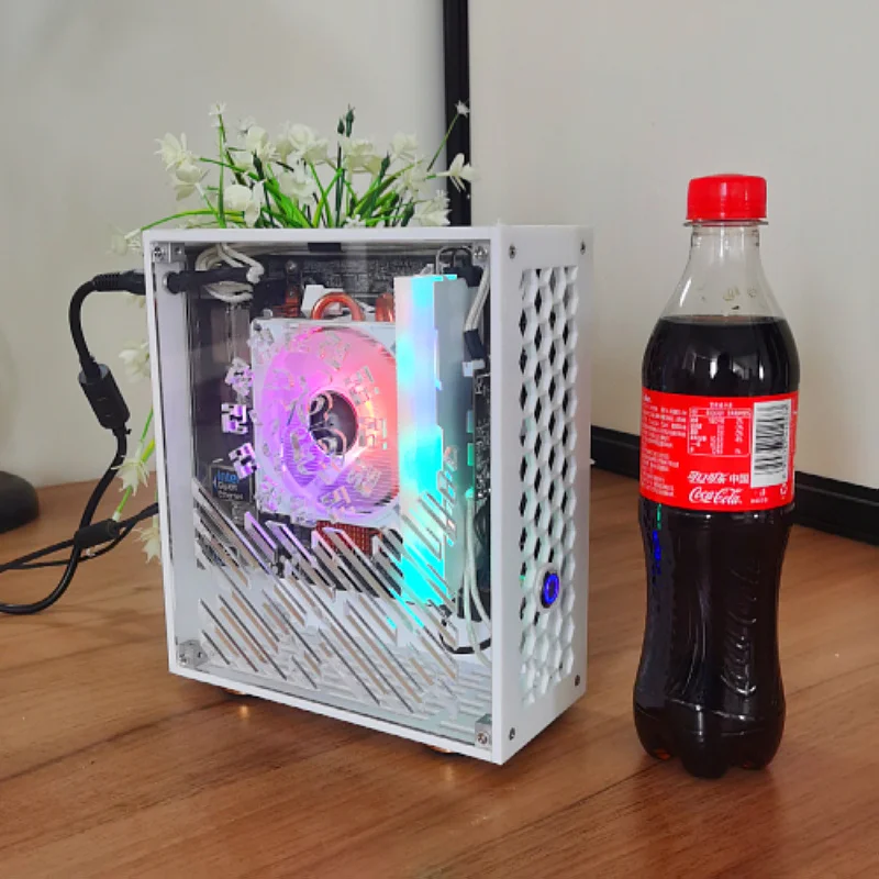 Mini-ITX-Chassis DC-ATX-Netzteil DIY Desktop ultradünnes horizontales Kerndisplay HTPC kleines Gehäuse Image