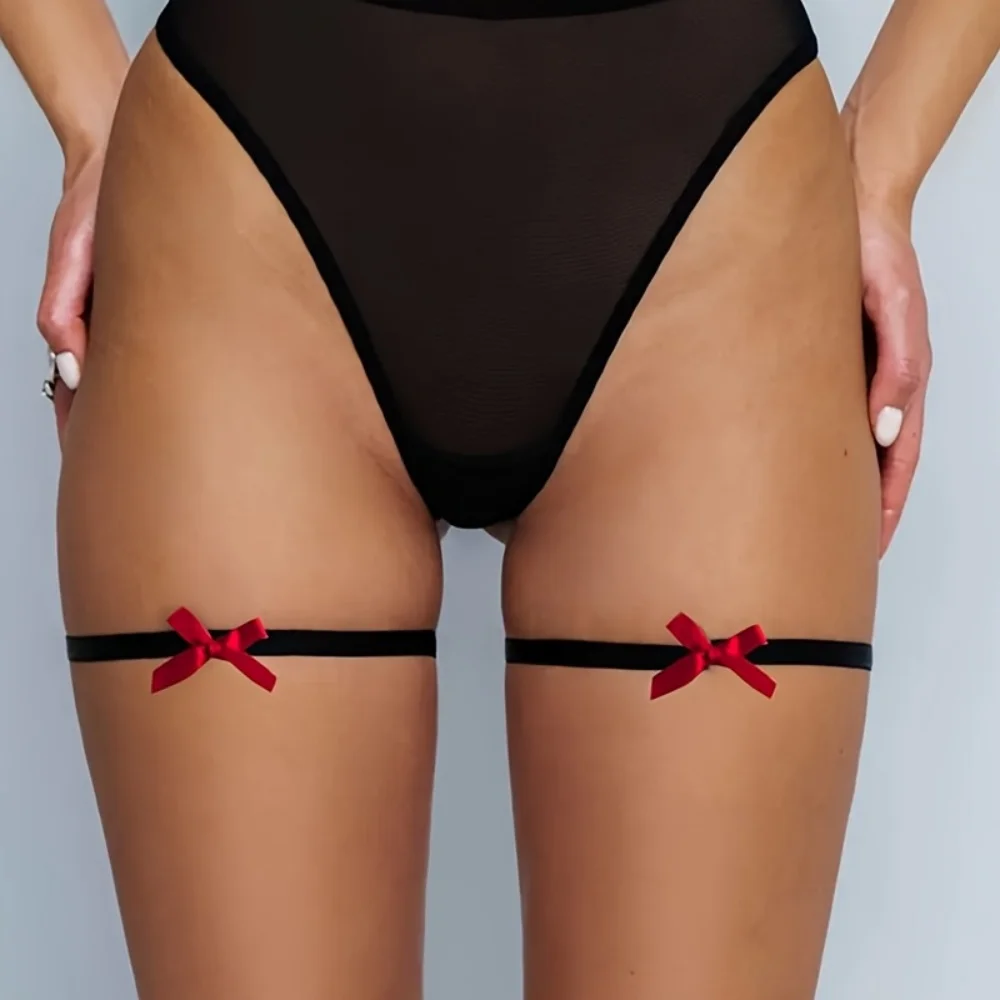 2 Stück süße Y2K-Strumpfgürtel mit Schleife am Bein – elastisch, nicht waschbar für Freizeitausflüge, Hochzeiten, Termine und Partys Image