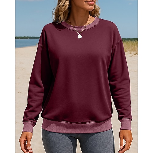 Damen Farbblock Pullover Lässige Oberteile Langarm Oberteil Lässig Athleisure Frühling Herbst Outdoor Reise Sport Sportbekleidung Sportkleidung Blau Aprikose Weinrot Image