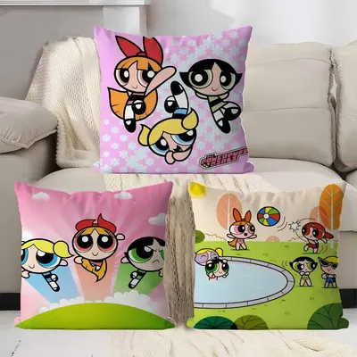 Der Powerpuff Girls Bürokissen-Kissenbezug, Auto-Kissenbezug, 45 x 45 cm, Lendenkissenbezug, Sofa-Kissenbezug Image