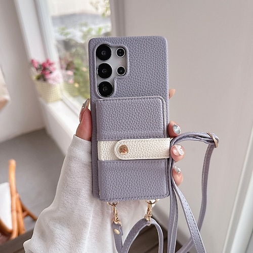 Handy Hülle Handyhüllen Für Samsung Galaxy S25 S25 Edge S24 S24 FE S23 Ultra Plus S22 Plus Ultra A16 A55 5G A35 5G A15 Rückseite mit Trageriemen Kartenfach Stoßfest Retro TPU PU-Leder Image