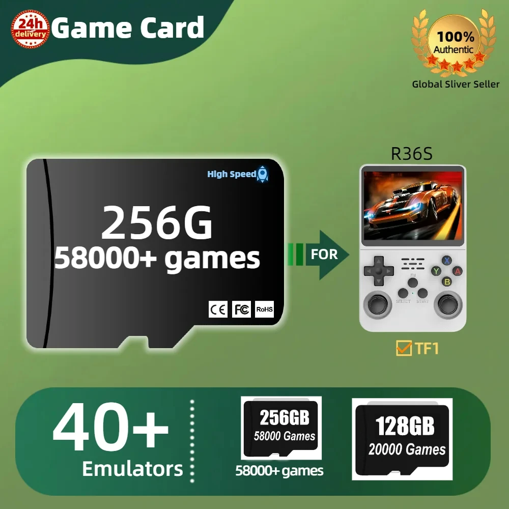 TF-Spielkarte für R36S-Speicherkarte High Speed Plug&Play PSP PS1 N64 GBA GBC SFC 256G 58000+ Retro-Spiele 128G Systemkarte BOYHOM Image