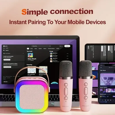 K12 Karaoke Machine Portable Bluetooth 5.3 PA Speaker System with 2 Wireless Microphones Home Family Singing Children's Gifts