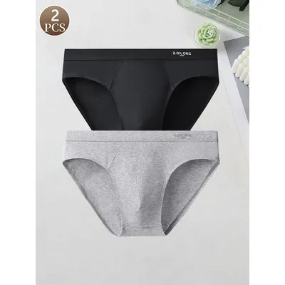 2PCS männer Baumwolle Slip Weiche Grundlegende Unterwäsche Mittlere Taille Komfort Casual Unterhose Einfarbig Gestrickte männer Kurze Image