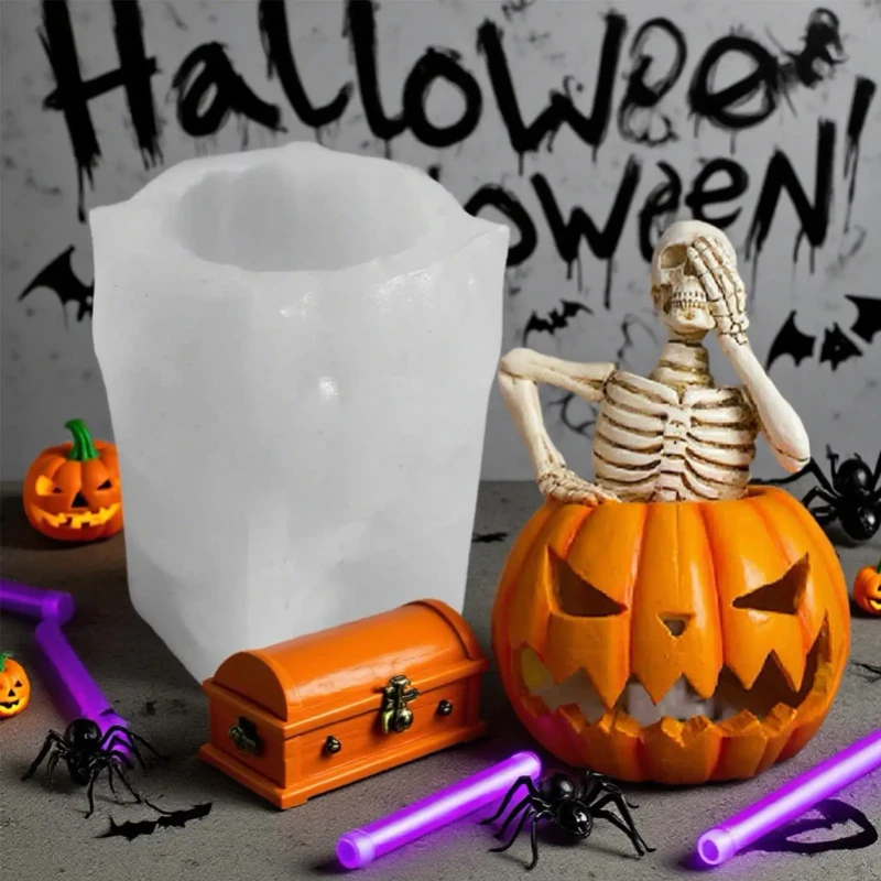 2025Halloween Skelett Kürbis Silikon Kerze Formen Halloween Dekoration Geist Kürbis Handwerk Gips Süßigkeiten Machen Seife Form Image