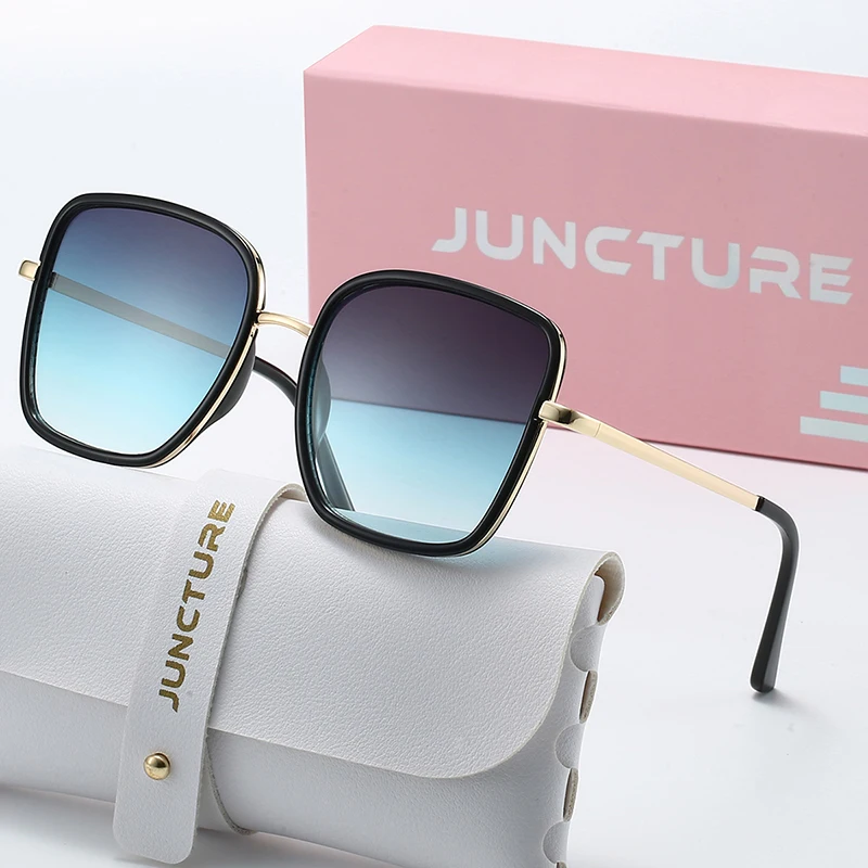 JUNCTURE Modische quadratische Sonnenbrille für Damen, Sonnenbrille mit großem Rahmen, Farbverlauf, für Damen, Party, Urlaub, Geschenke, Sonnenbrille für Damen Image