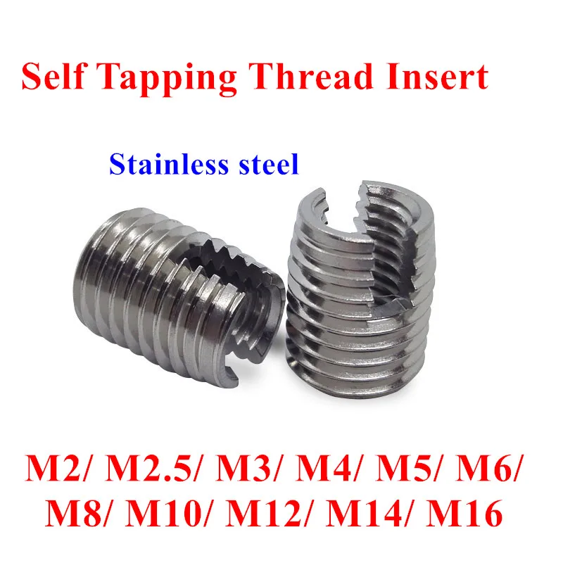 20/10pcs M2 M2.5 M3 M4 M5 M6 M8 M10 M12 M14 M16 Self Tapping Insert Screw Bushing 302 Slotted type Wire Thread Repair Insert