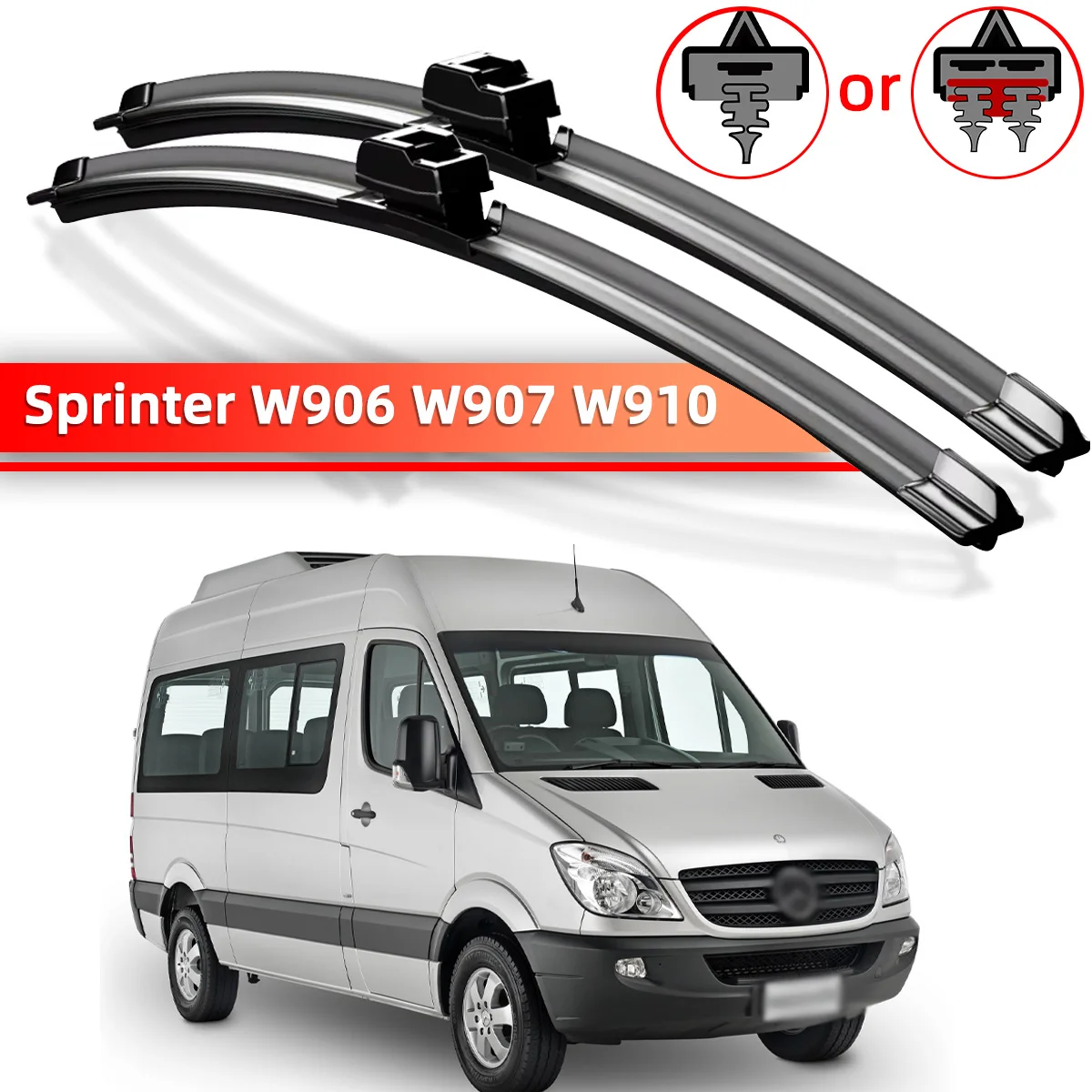 2PCS Auto Scheibenwischer Geeignet Für Mercedes Benz Sprinter W906 W907 W910 2006-2023 Natürliche Gummi Streifen Scheibenwischer 2007 2019 Image