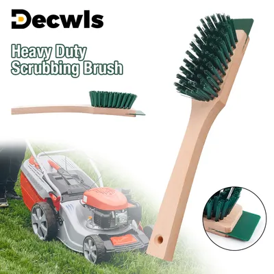 Outdoor Scraper Brush, Stiff Bristle Brush For Lawn Mower Blades, Deck Cleaning, Comfortable Wooden Handle, Garden Cleaning Tool