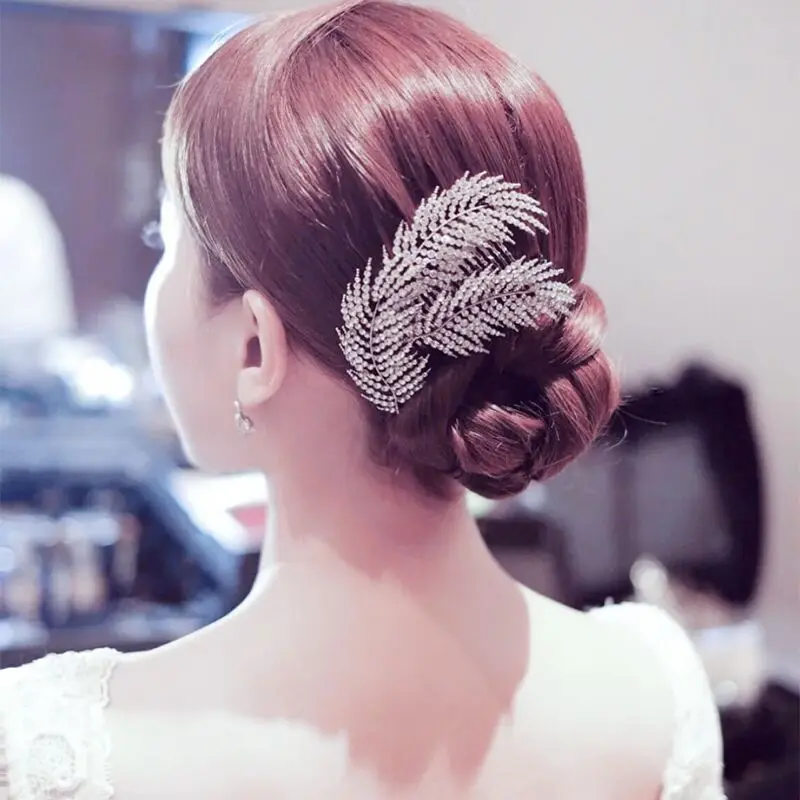 Braut Kopfschmuck, Strass Silber Baum Blatt Kopfschmuck, Haarkamm, Hochzeitsdutt, Haarnadel, Kleideraccessoires Image
