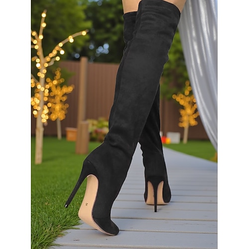 Rote Overknee-Stiefel aus Wildleder für Damen – spitze Stiletto-High-Heels für Partys und Weihnachtsfeiern Image