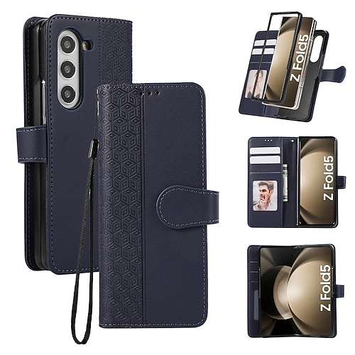 Handy Hülle Handyhüllen Für Samsung Galaxy Z Fold 7 Z Fold 6 Z Fold 5 Z Fold 4 Rückseite mit Trageriemen Kartenfach Stoßfest Retro TPU PU-Leder Image