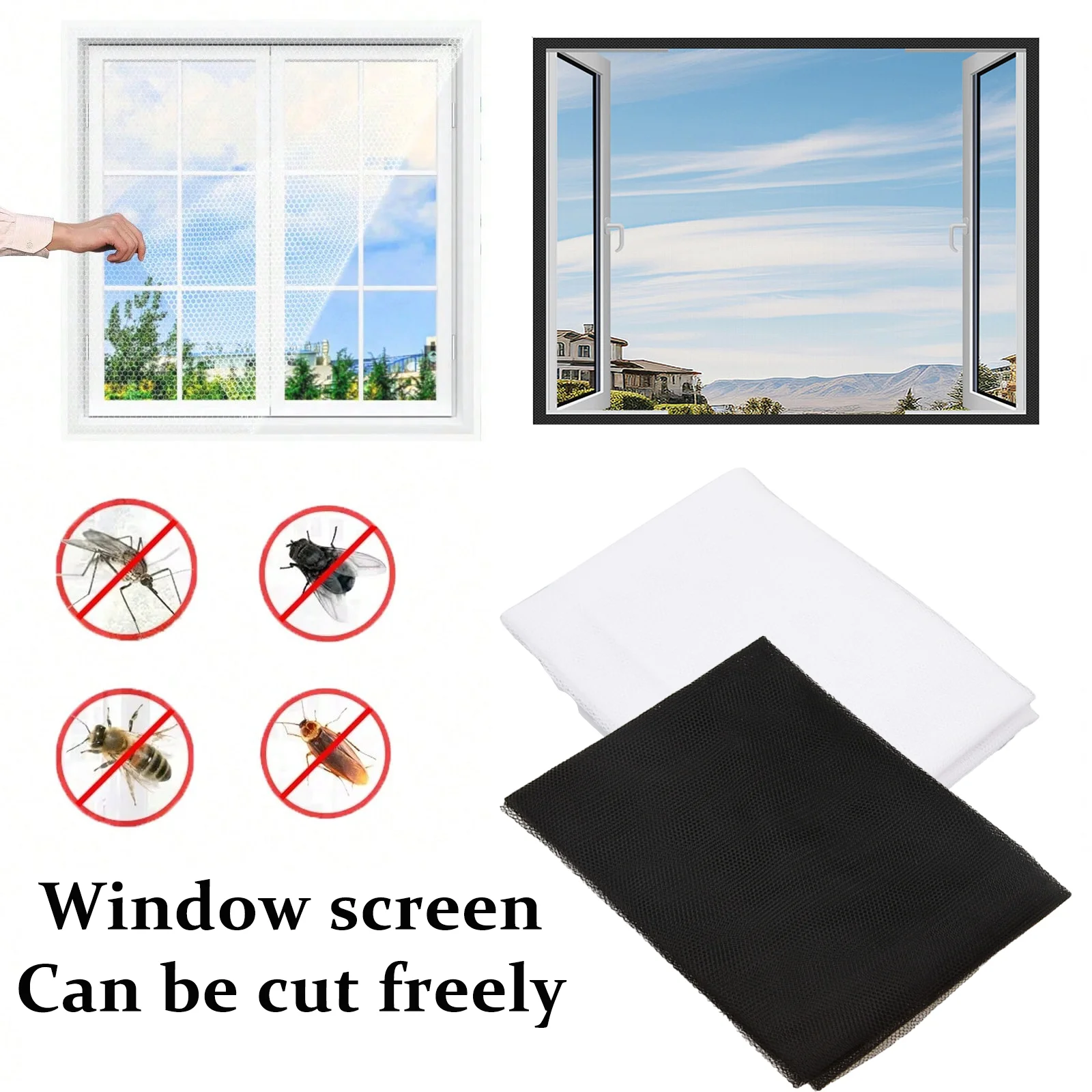 Anti-Moskitonetz für den Innenbereich, selbstmontiertes Insektenschutz-Fensternetz für den Innenbereich, zuschneidbare Größe, Fensternetz für Anti-Moskito-Fliegen