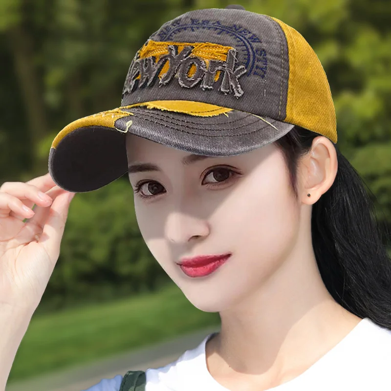 Vintage NEW YORK bestickte, wassergewaschene Baseballkappe, Frühling und Sommer, Outdoor-Sonnenschutz, vielseitige Entenzungenkappe, verstellbar