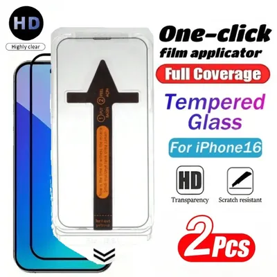 2 Stück One Click staubfreies gehärtetes Glas für iPhone 17 16 15 14 13 Pro Max 16e 15 14 Plus 17Pro 17 Air 17 Plus Displayschutzfolien