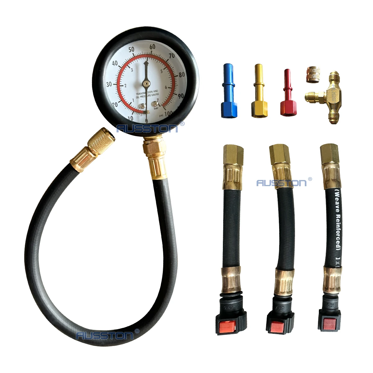 Quick Connection Fuel Pressure Tester Gauge Tools Kit 0-100 PSI with 9.49, 7.89, 6.30 Fuel Line Suitable for More Car RV Engine