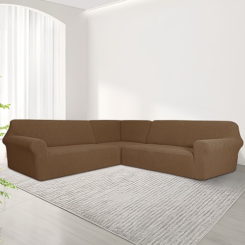 7-Sitzer-Ecksofabezug mit 5x5-Rastersteppung, modulares Jacquard-Stoffsofa-Set für Wohnzimmer, U-förmiges Design Image