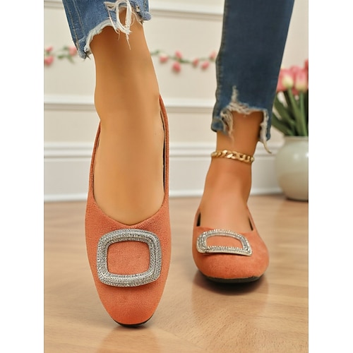 Rote Ballerinas mit Strass-Schnalle für Damen – elegante Slipper mit runder Spitze fürs Büro, den Alltag und die Nachmittagsteeparty Image