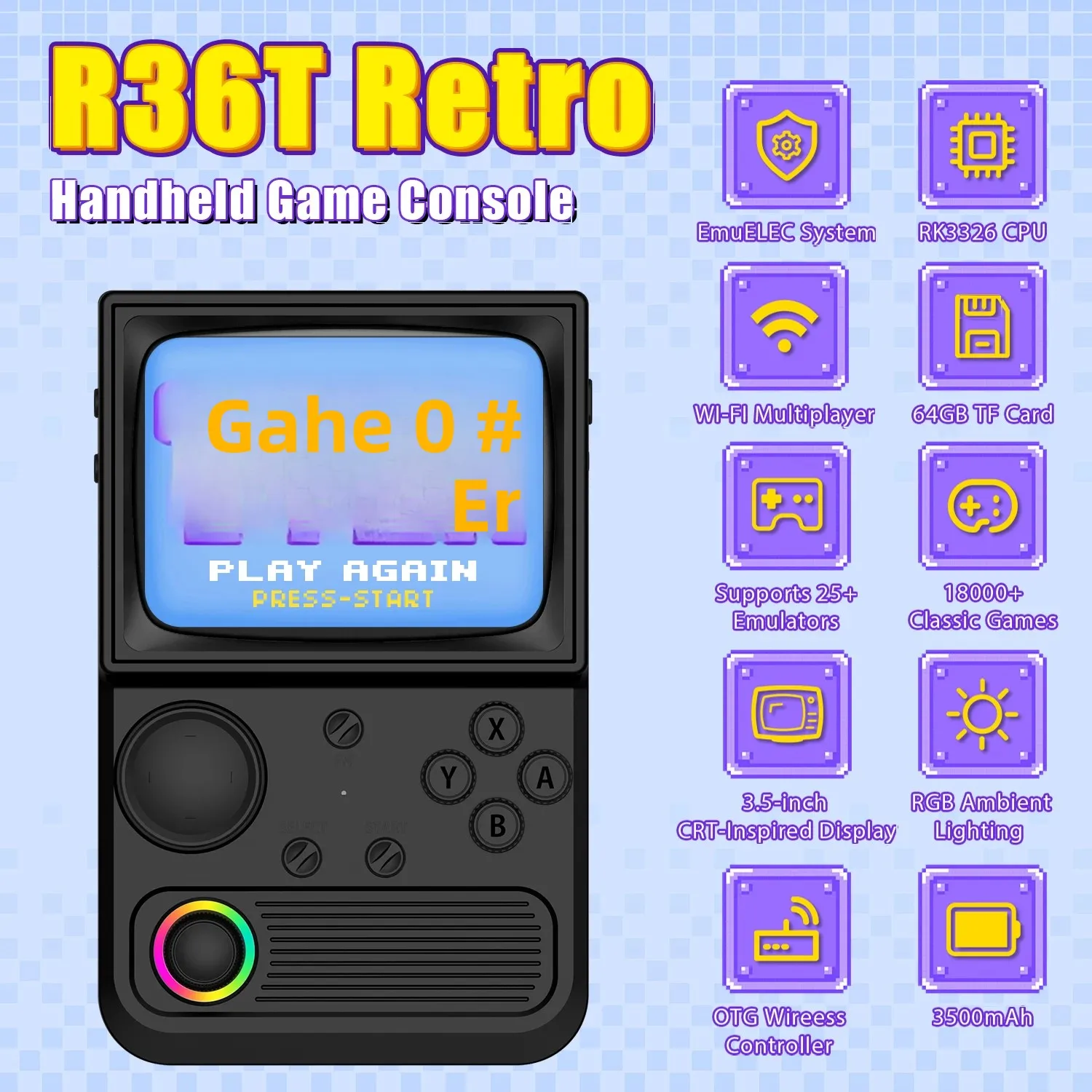 R36T Retro Handheld Spielkonsole EmuELEC System 3,5 Zoll IPS Bildschirm Tragbare Tasche Video Player RK3326 Chip 64/128G 18000 + Spiele Image