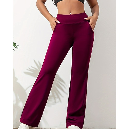 Damen Stoffhosen Gerade Streetwear Lässig Volle Länge Natürliche Taille Einfach Tasche Elastischer Bund Weich Straße Ferien Wochenende Weinrot Dunkelblau Grau Schwarz Herbst Normale Passform Image