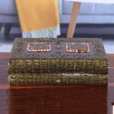 'Elephant-Themed Antiqued Brass-Accented Wood Jewelry Box'