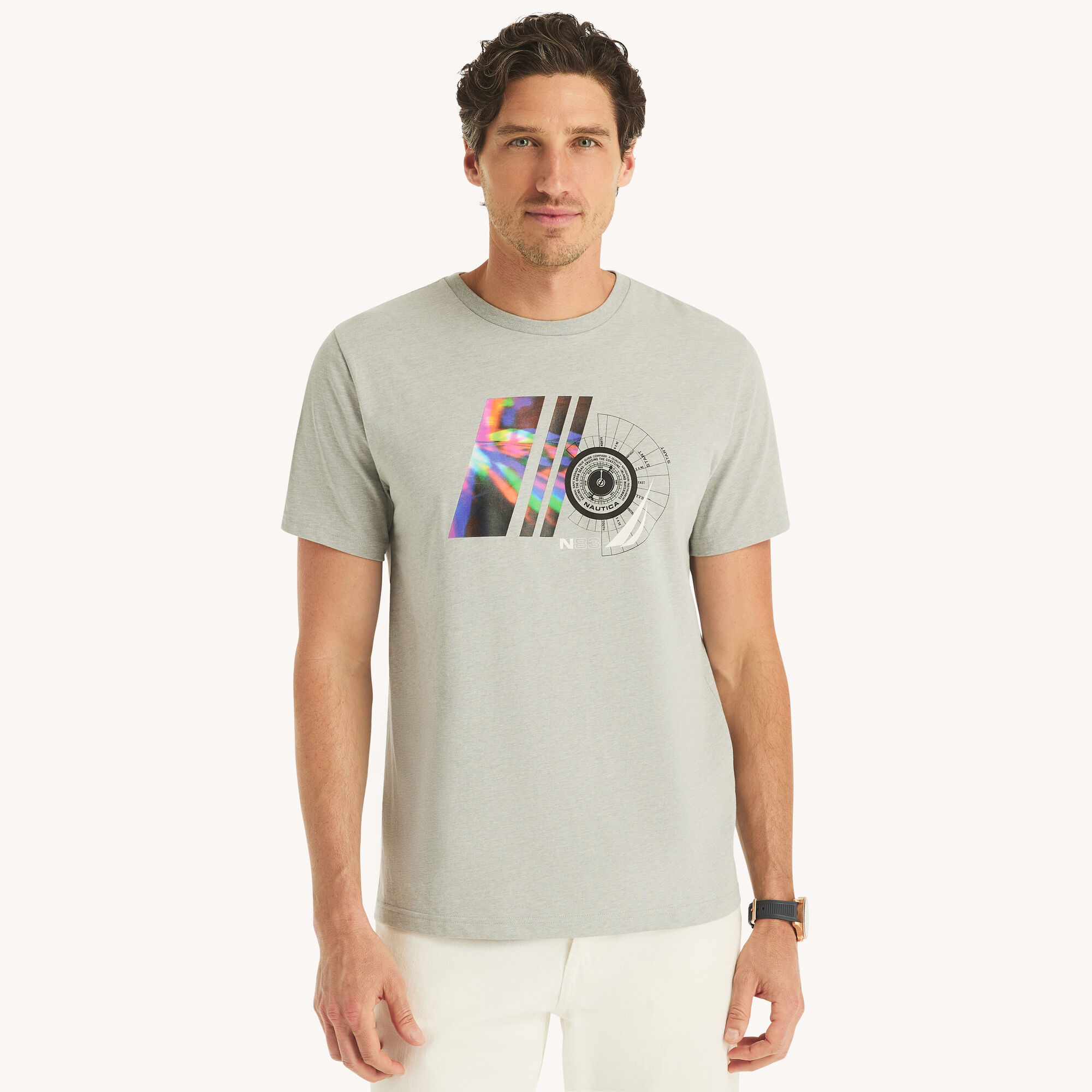 Nautica Men's Rainbow Wave Graphic T-Shirt 060 (Grey Heather), L