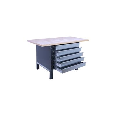 PROREGAL Werkbank BUFFALO WOOD mit 5x Schublade | HxBxT 86,5x150x75cm | Traglast 1000kg | Anthrazit | Werktisch Arbeitstisch Image