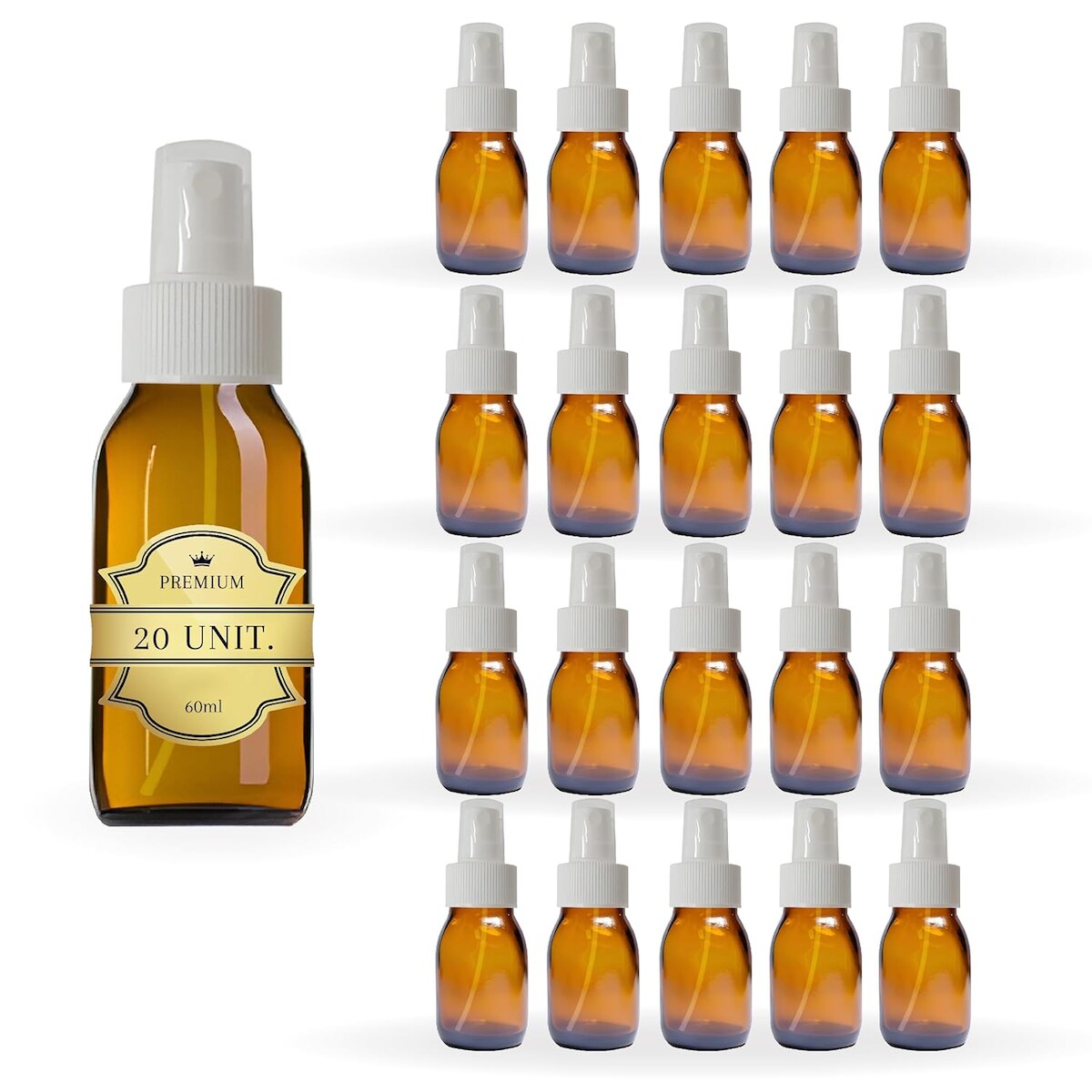 Espírito rebelde 20x Sprühflaschen aus Bernsteinfarbenem Glas 60 ml mit Sprühkopf – Spray für Ätherische Öle und Kosmetik