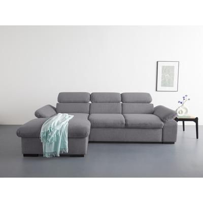Ecksofa COTTA "Lola L-Form mit Kopfteilfunktion & Hocker", grau (stone), B:250cm H:73cm T:165cm, 90% Polyester, 10% Polyamid, Sofas, wahlweise mit Bettfunktion, Bettkasten & Armteilverstellung Image