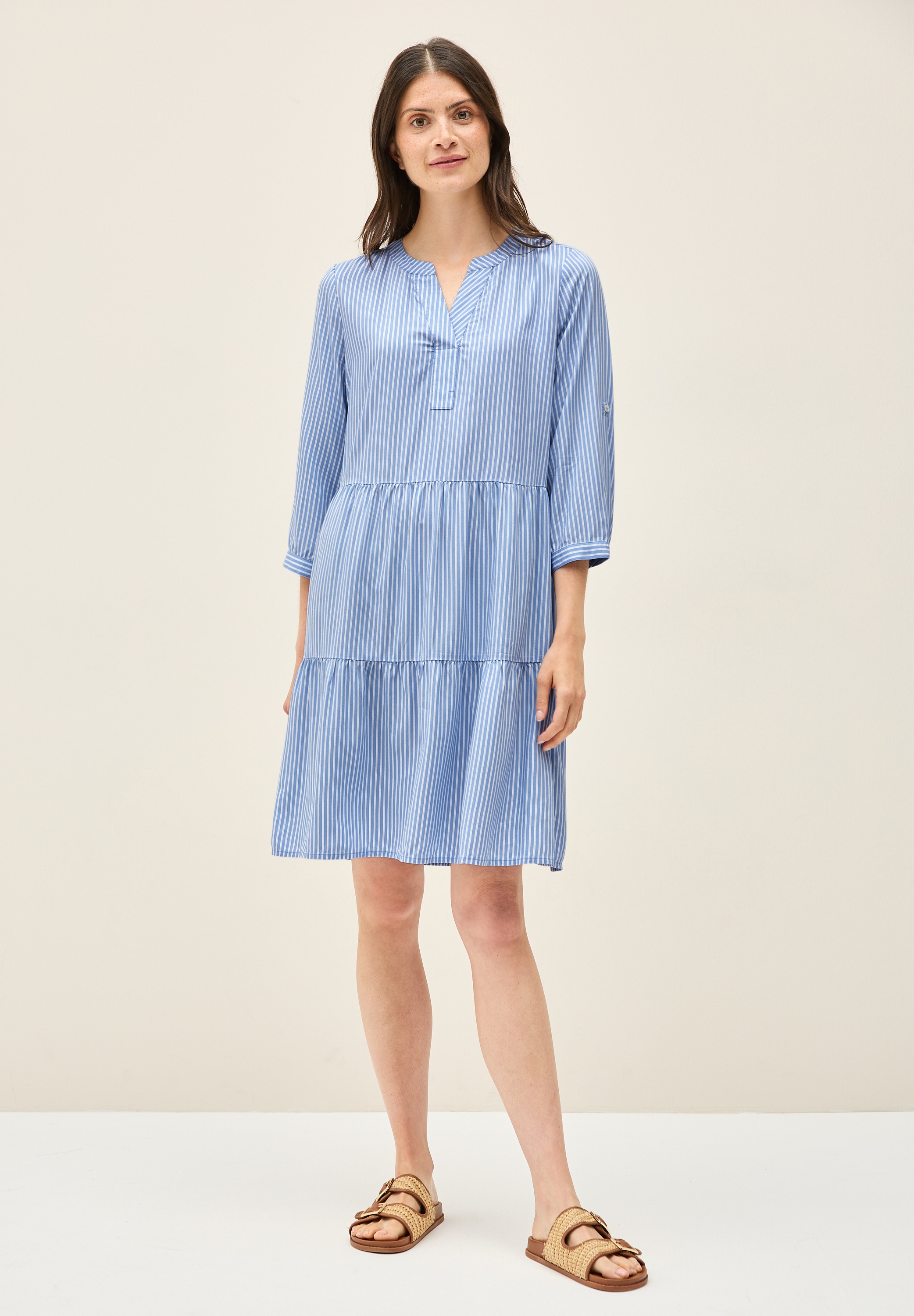 Tunikakleid CECIL, Damen, Gr. M40, US-Größen, blau (deep pastel blau), Stoff, 100% Viskose, gestreift, comfort fit knieumspielend, Rundhals, Manschette, Kleider, aus Viskose