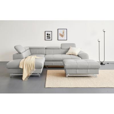 Ecksofa COTTA "Chef L-Form", grau (argent), B:257cm H:72cm T:206cm, Luxus-Microfaser (100% Polyester), Kunstleder Softlux, Leder Advantage (abgedecktes Spalt-Rindsleder), Rückseite mit schwarzem Spannstoff bezogen, NaturLEDER (echtes Rindsleder),... Image