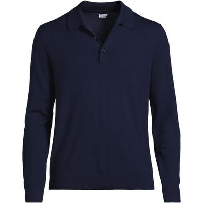 Merino Wool Polo Sweater Top, Men, size: 50-52, regular, Blue, Wool, by Lands' End