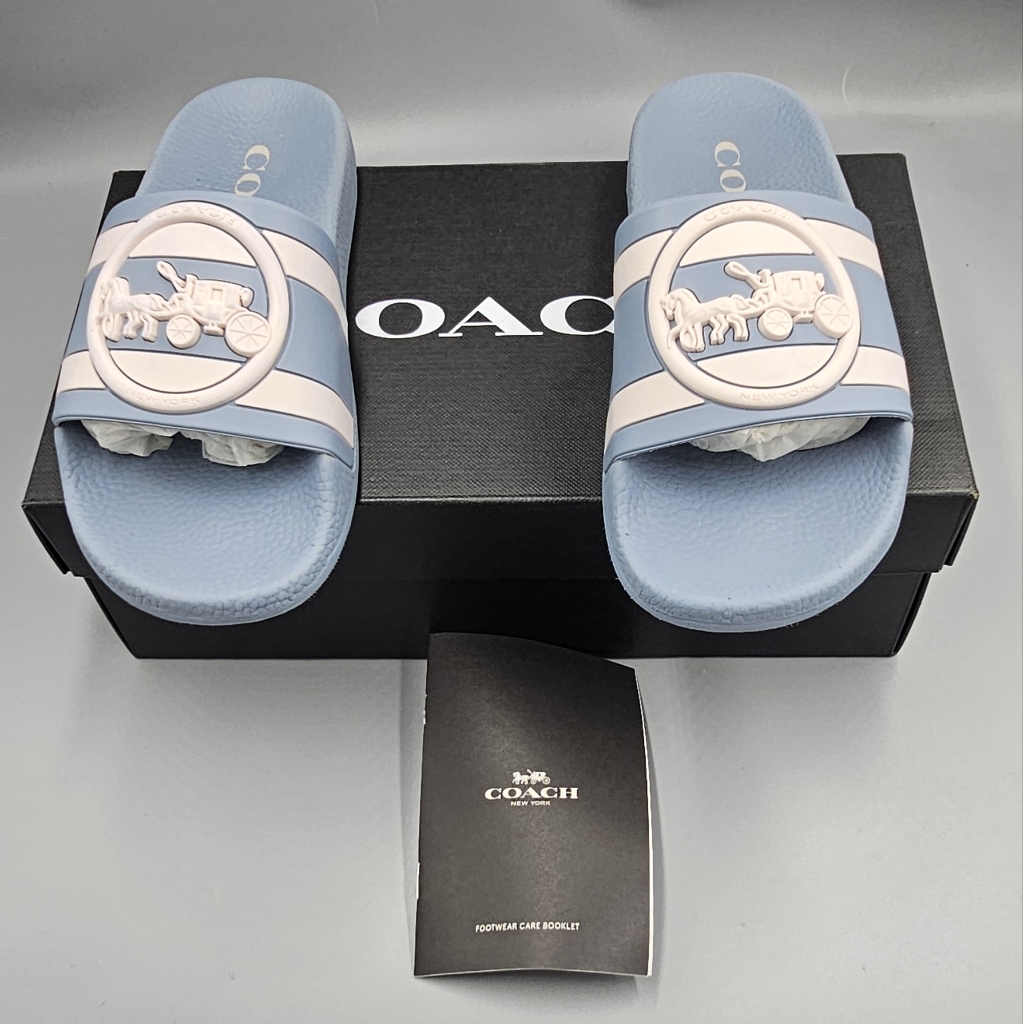 Coach Shoes | Coach Uli Sport Slide With Horse Carriage Cornflower Chalk Women's Size 5 | Color: Blue/White | Size: 5