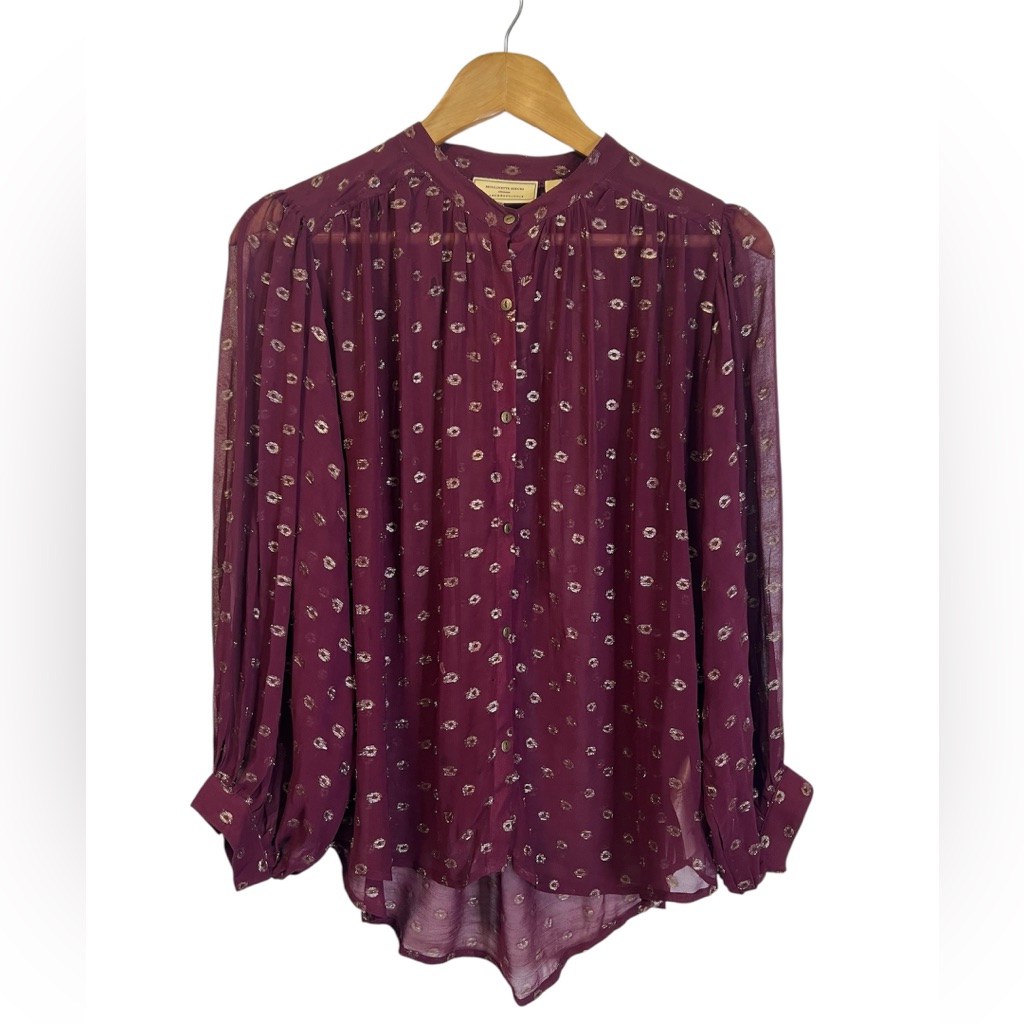 Anthropologie Tops | Anthropologie Moulinette Soeurs Allegra Foil Printed Burgundy Floral Blouse | Color: Gold/Red | Size: S