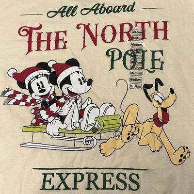 Disney Shirts | Disney T Shirt Mickey Minnie Mouse All Aboard North Pole Christmas Adult Size M | Color: Cream | Size: M