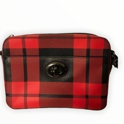 Coach Bags | Coach Plaid Turnlock Camera Bag Messenger Bag | Color: Black/Red | Size: Os