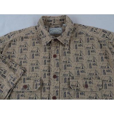 American Eagle Outfitters Shirts | American Eagle Men's S/S Button Down Beige Camping Tents Casual Dress Shirt - M | Color: Cream | Size: M