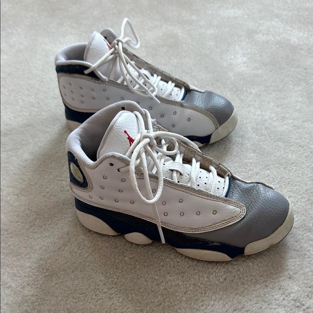 Nike Shoes | Kids Air Jordan 13 Retro White, Gray And Blue. Size 2.5y. Good Used Condition. | Color: Gray/White | Size: 2.5b