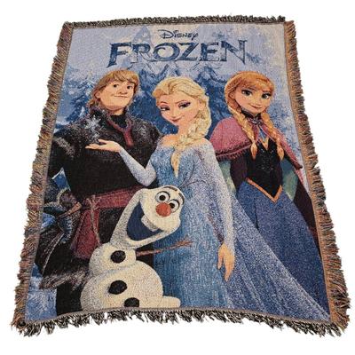 Disney Bedding | Disney Frozen Woven Tapestry Blanket Throw Fringe Anna Elsa Olaf Kristoff 48x60 | Color: Blue/White | Size: Throw Blanket